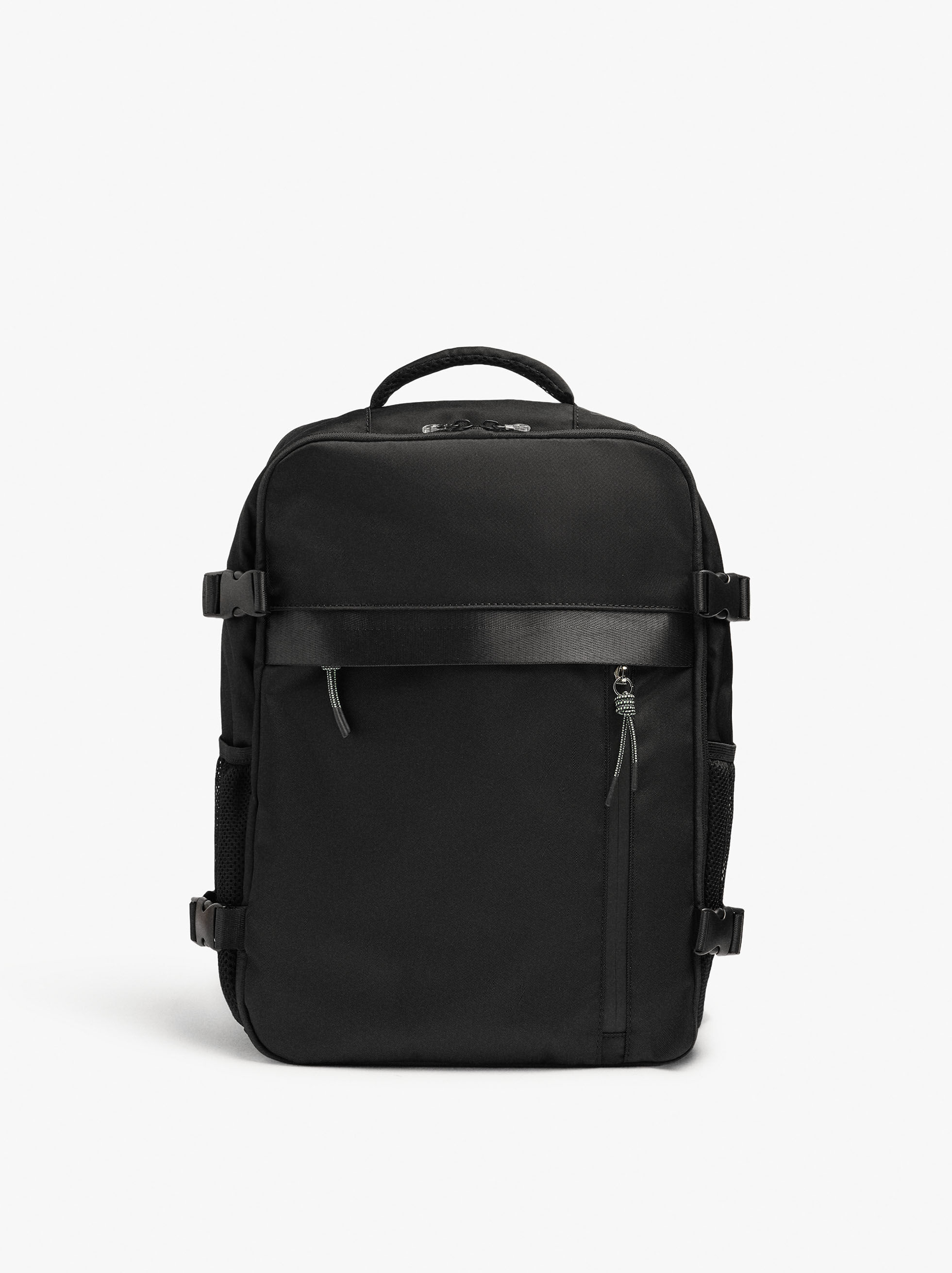 Expandable nylon carry-on backpack with water bottle pocket