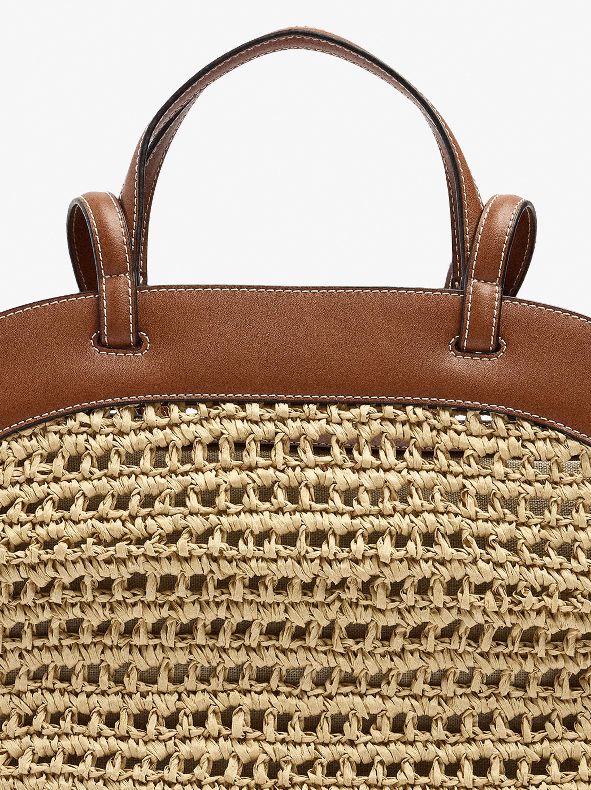 Straw-effect shopper bag with removable pouch