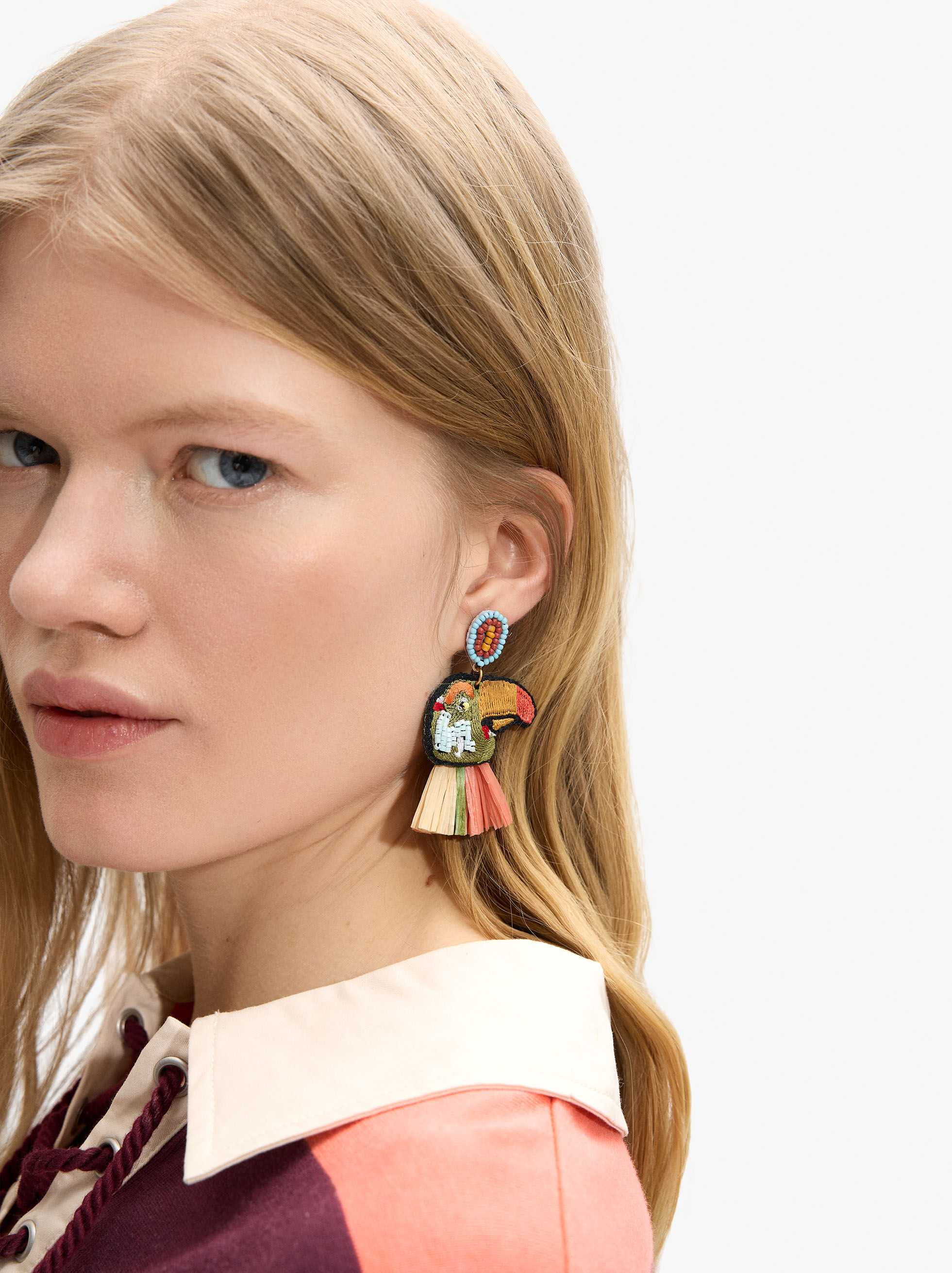 Maxi bird earrings with raffia