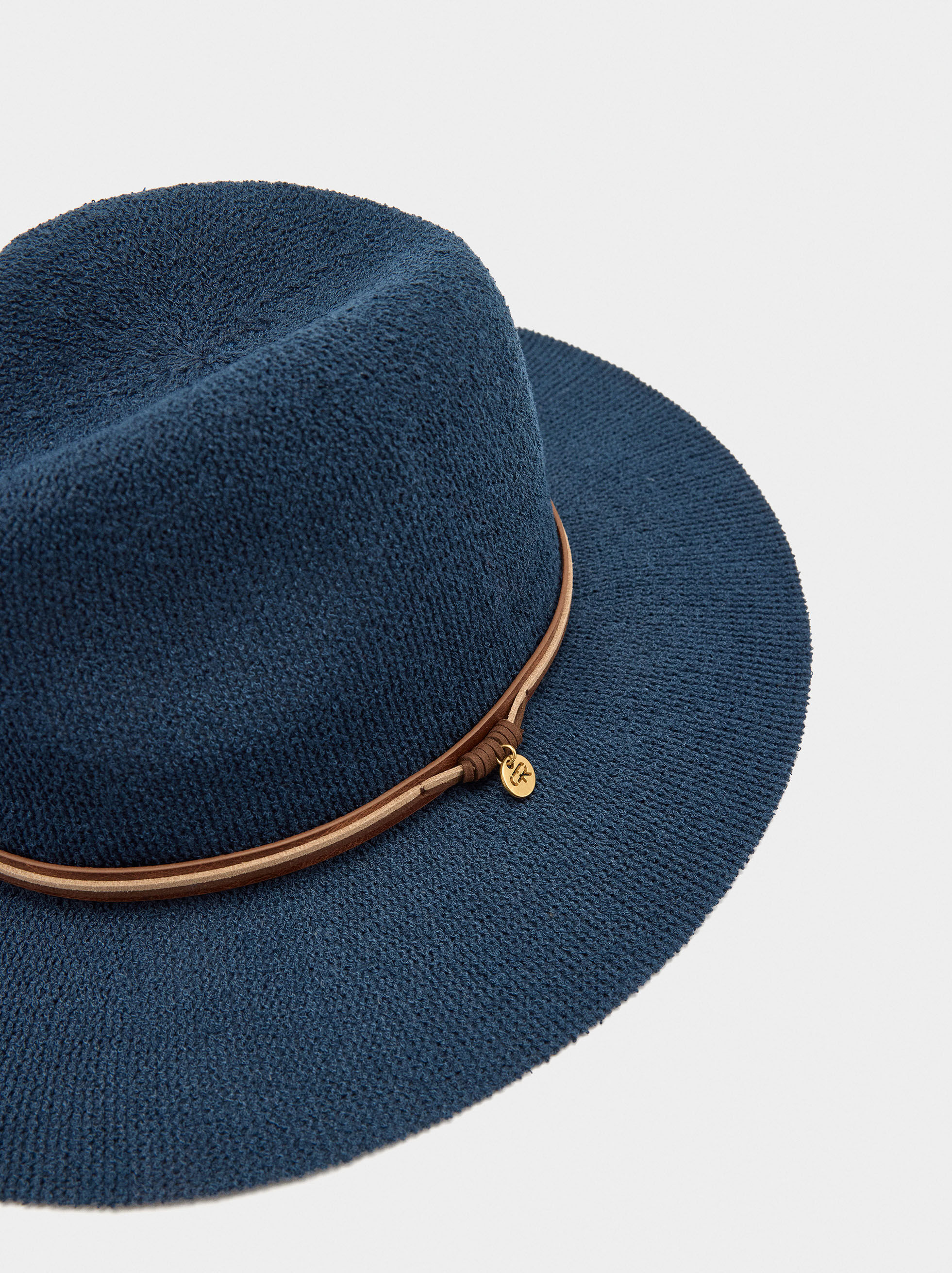 Knitted Hat with Leather-Effect Straps