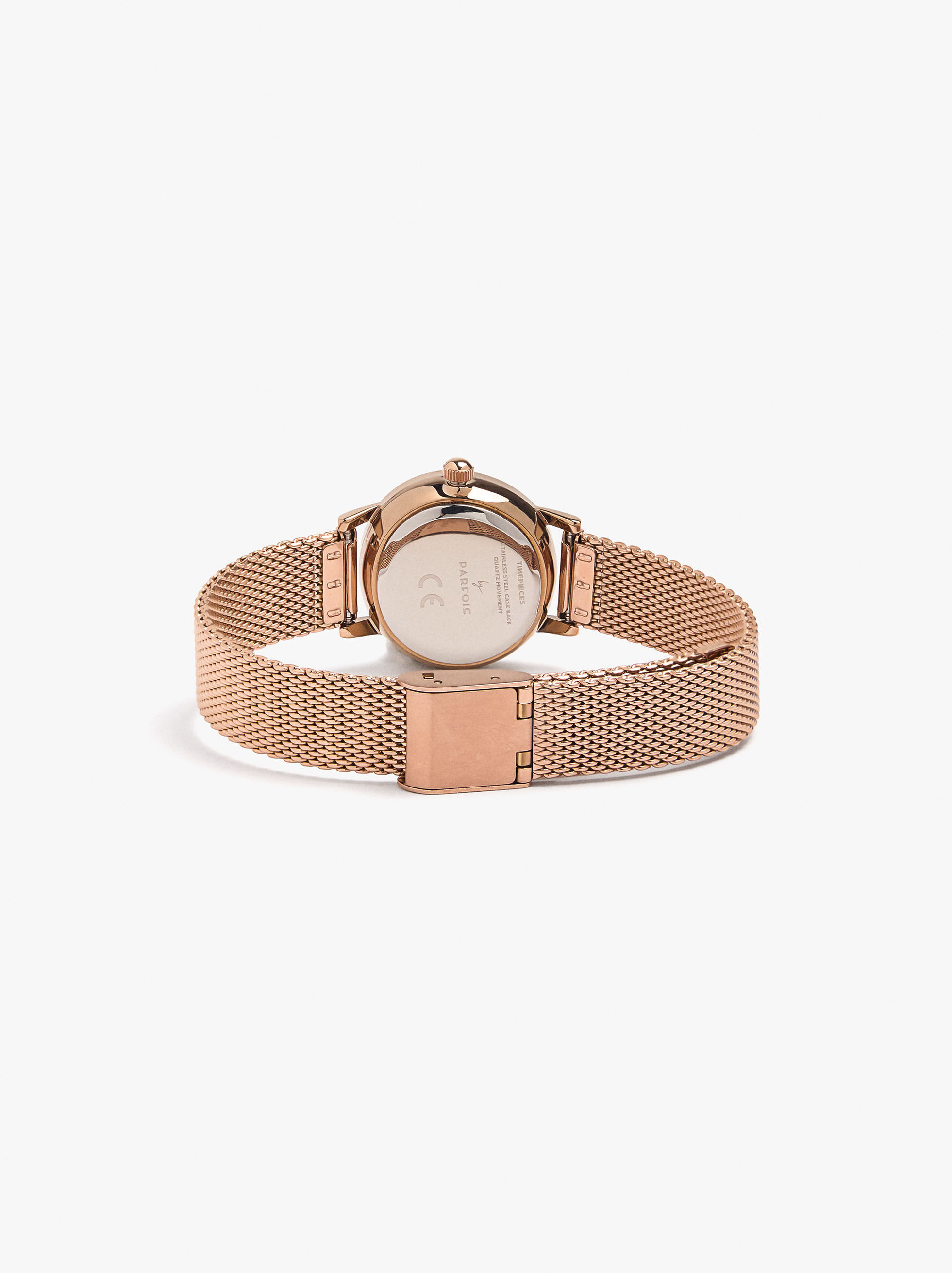 Watch with Crystals and Stainless Steel Mesh Strap