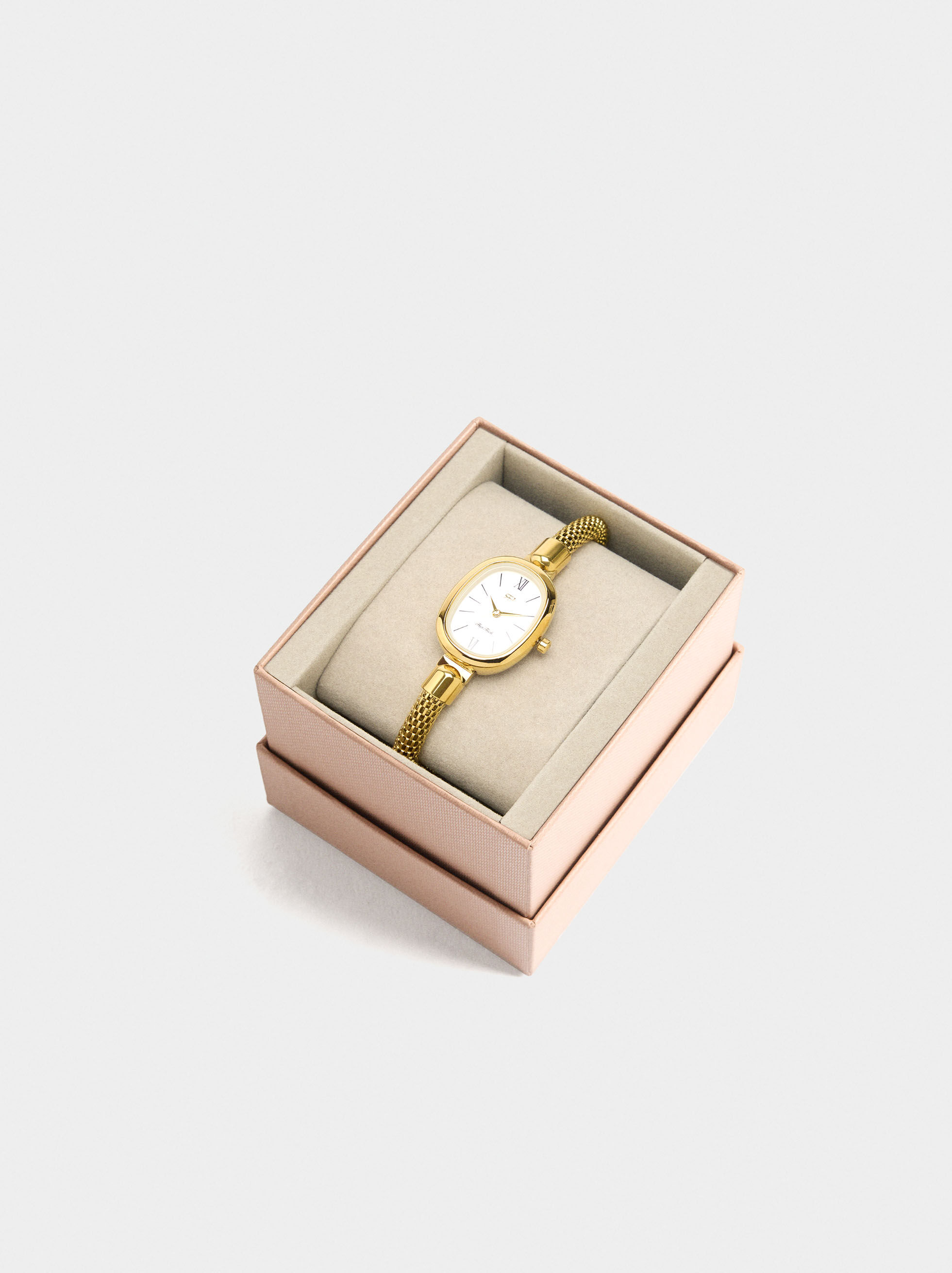 Watch with stainless steel mesh tubular bracelet