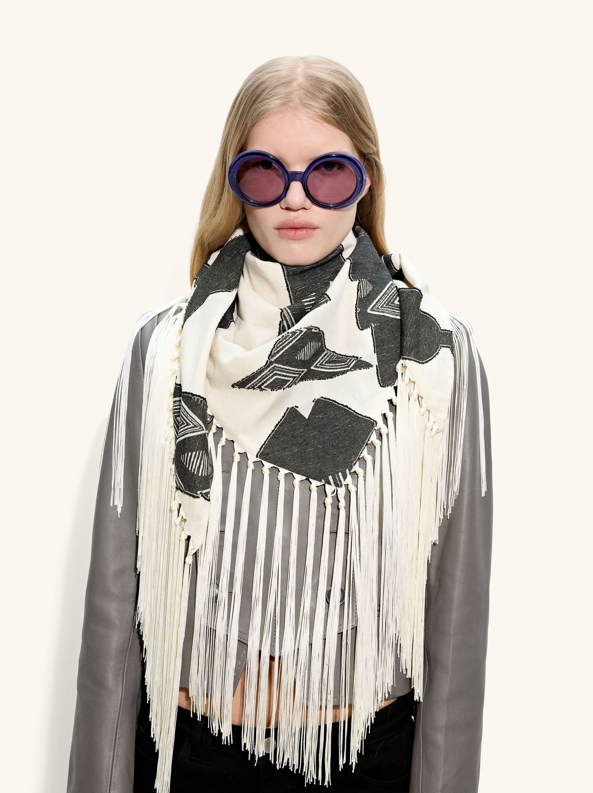 Square Jacquard Scarf with Fringes