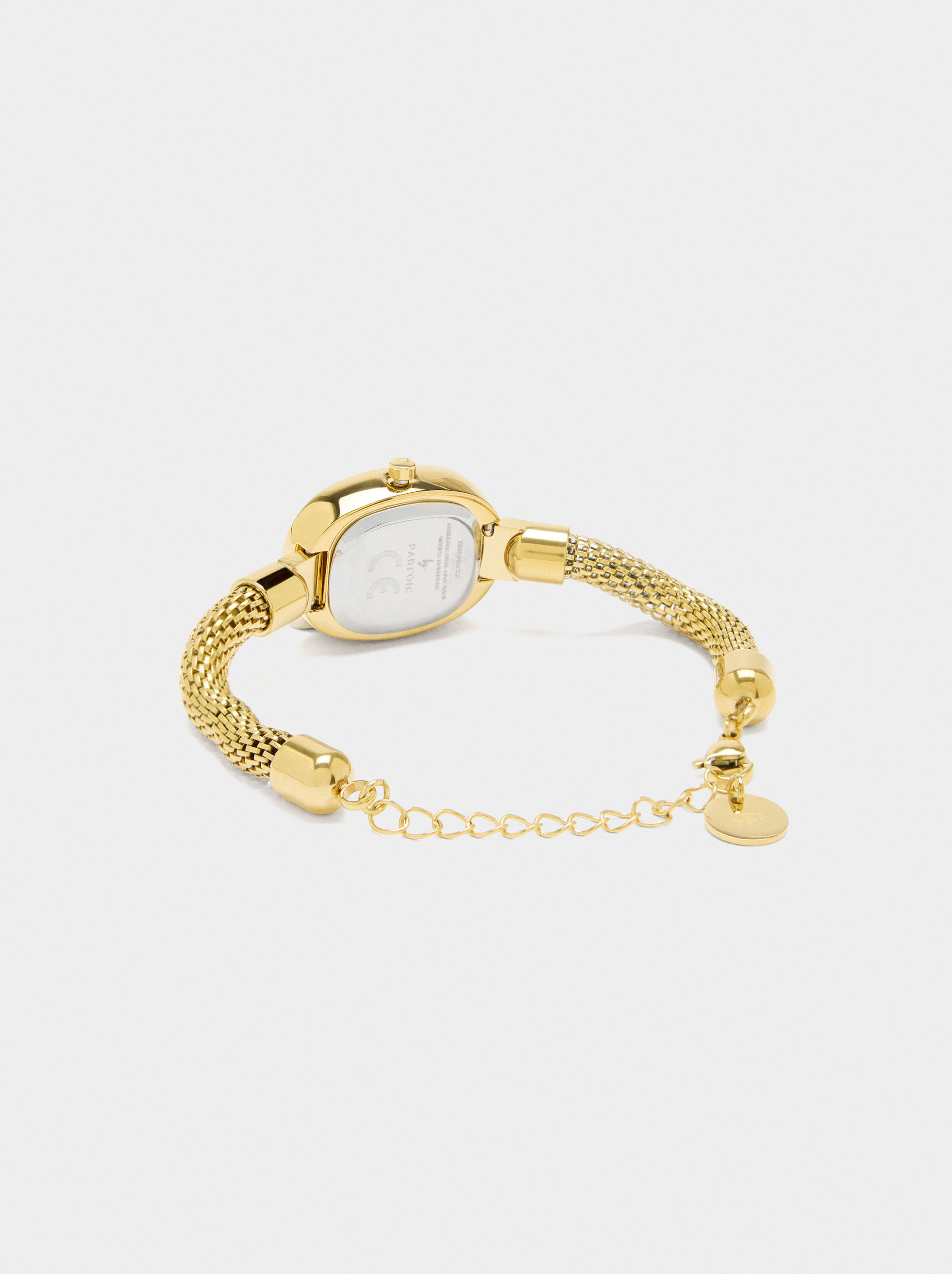 Watch with stainless steel mesh tubular bracelet