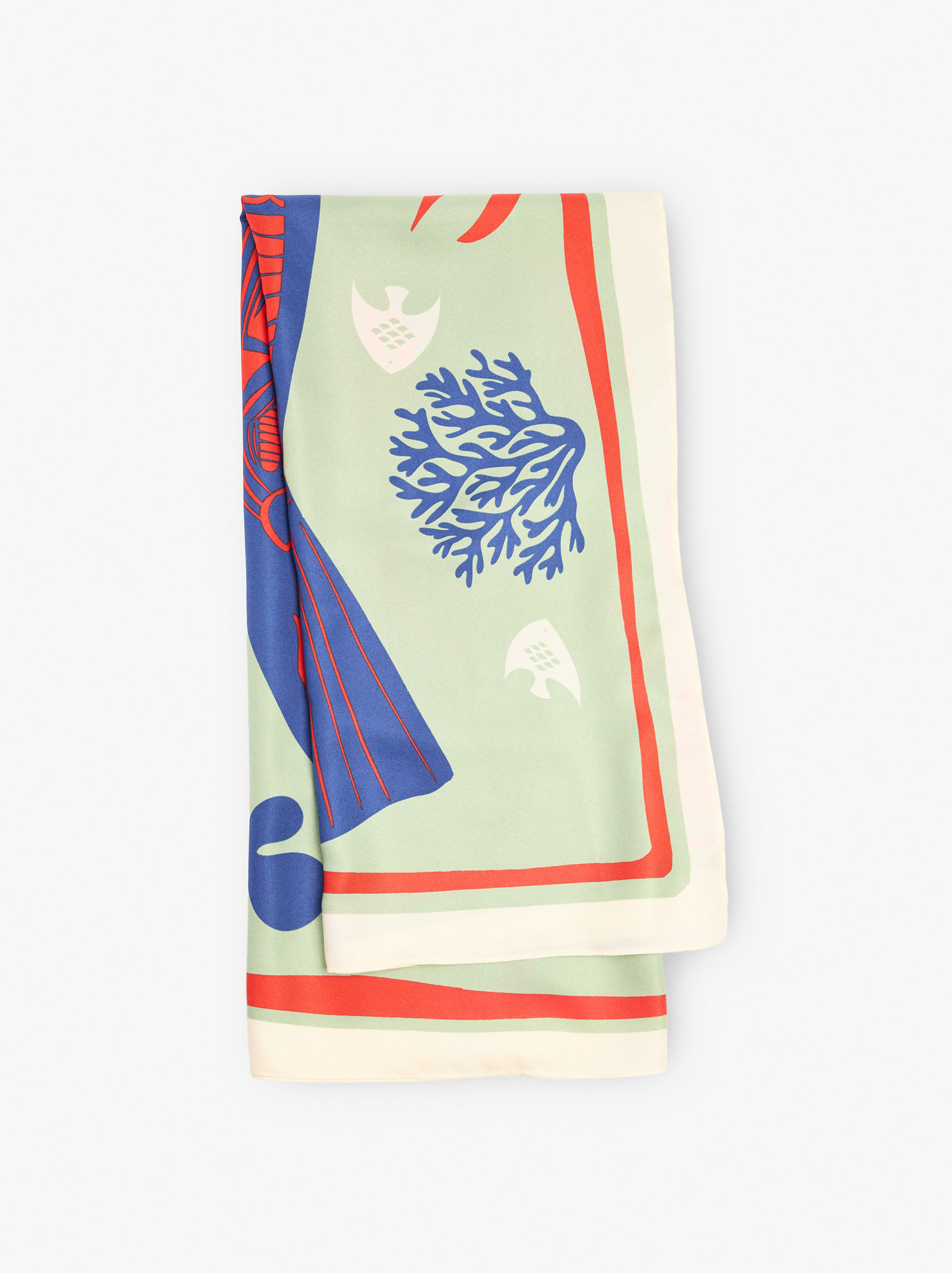 Printed Square Scarf with Fish Pattern