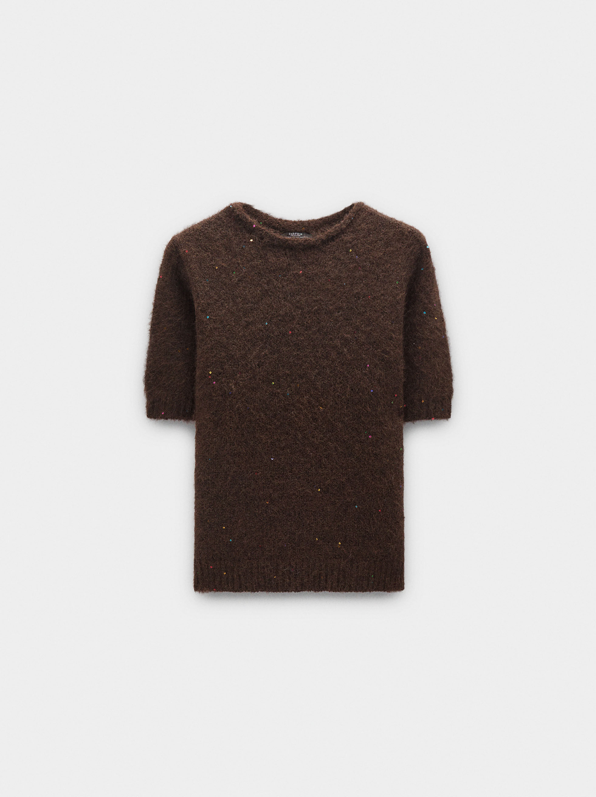 Short-sleeve mesh top with sequins