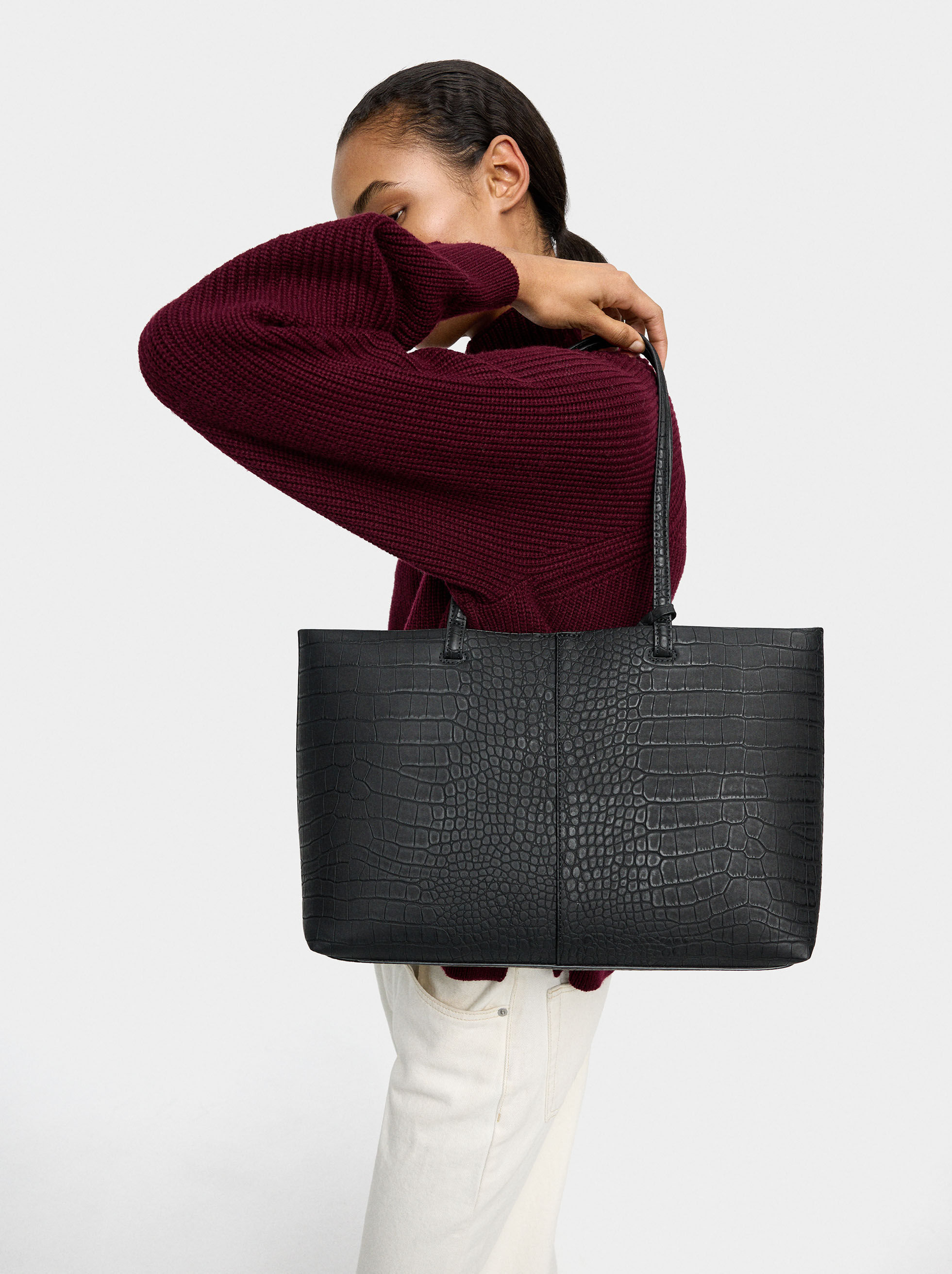 Animal-embossed large shopper bag