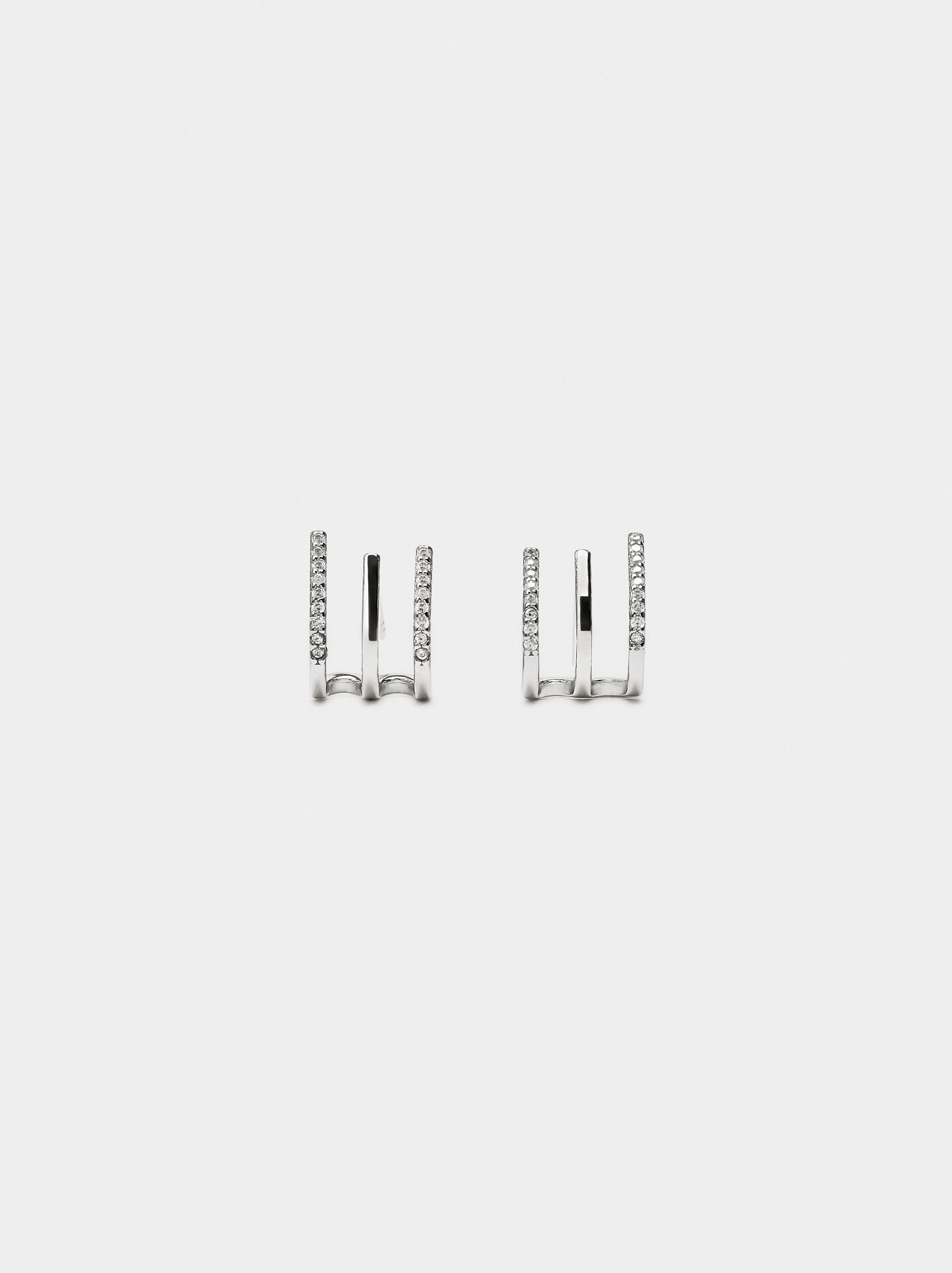Triple-effect earrings with zirconia - 925 sterling silver