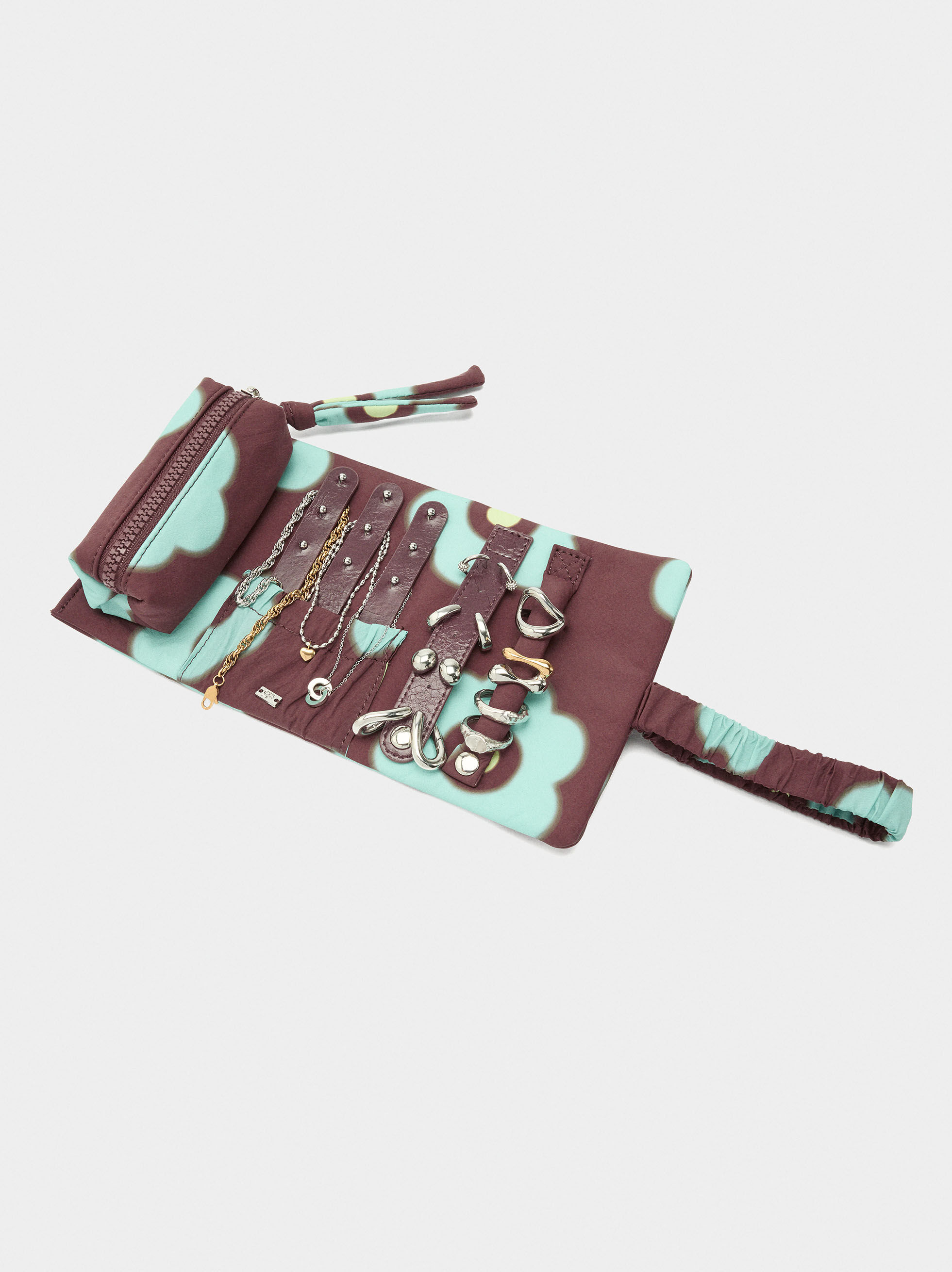 Printed nylon roll jewelry organizer