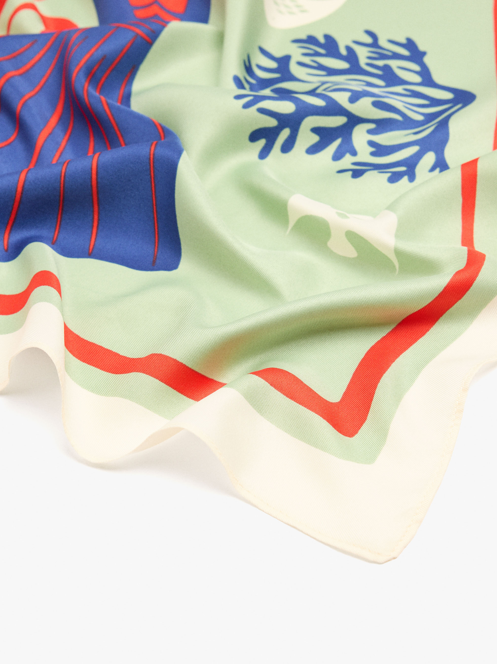 Printed Square Scarf with Fish Pattern