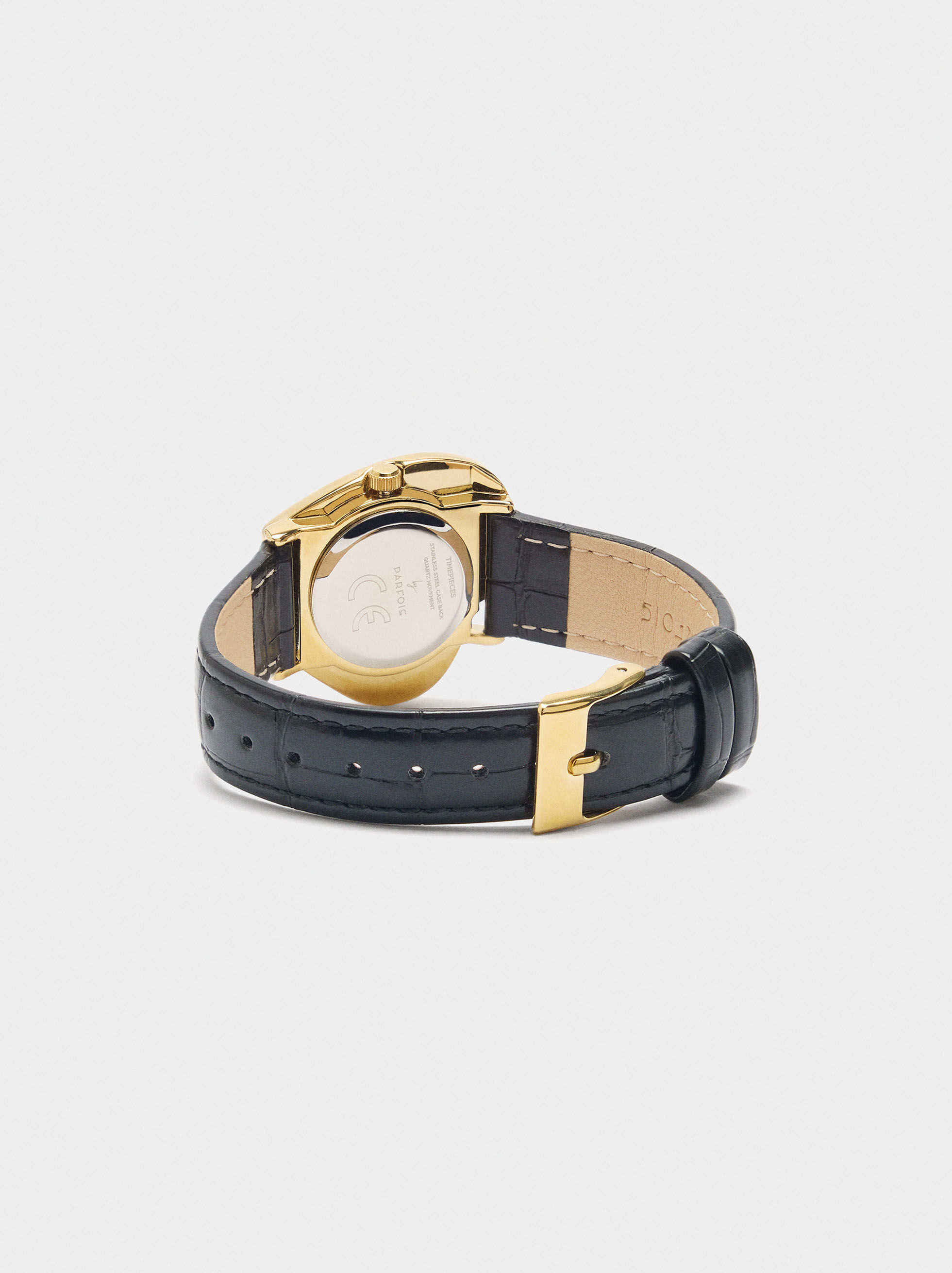 Heart-shaped watch with leather strap