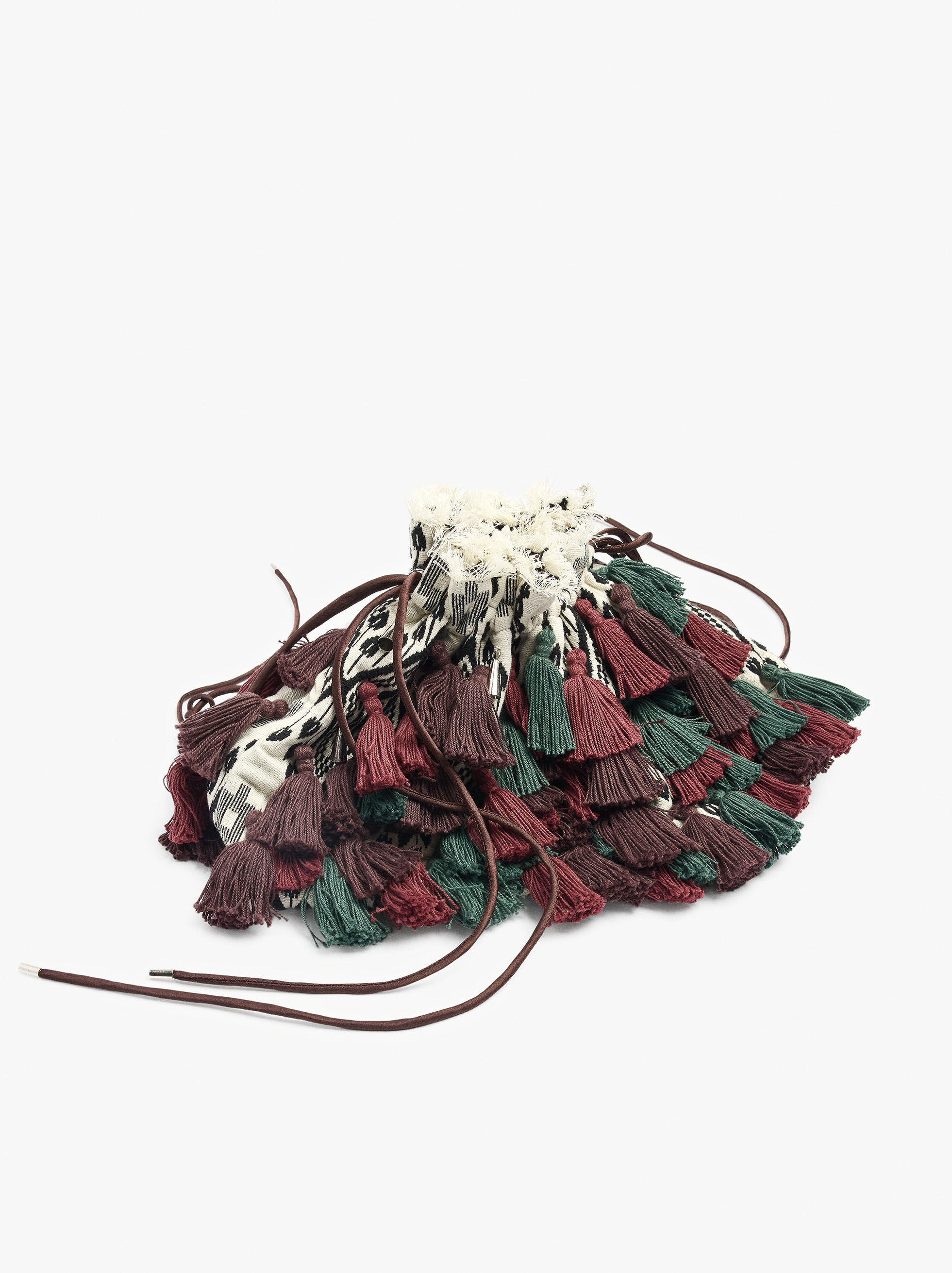 Party bag made of fabric with tassels