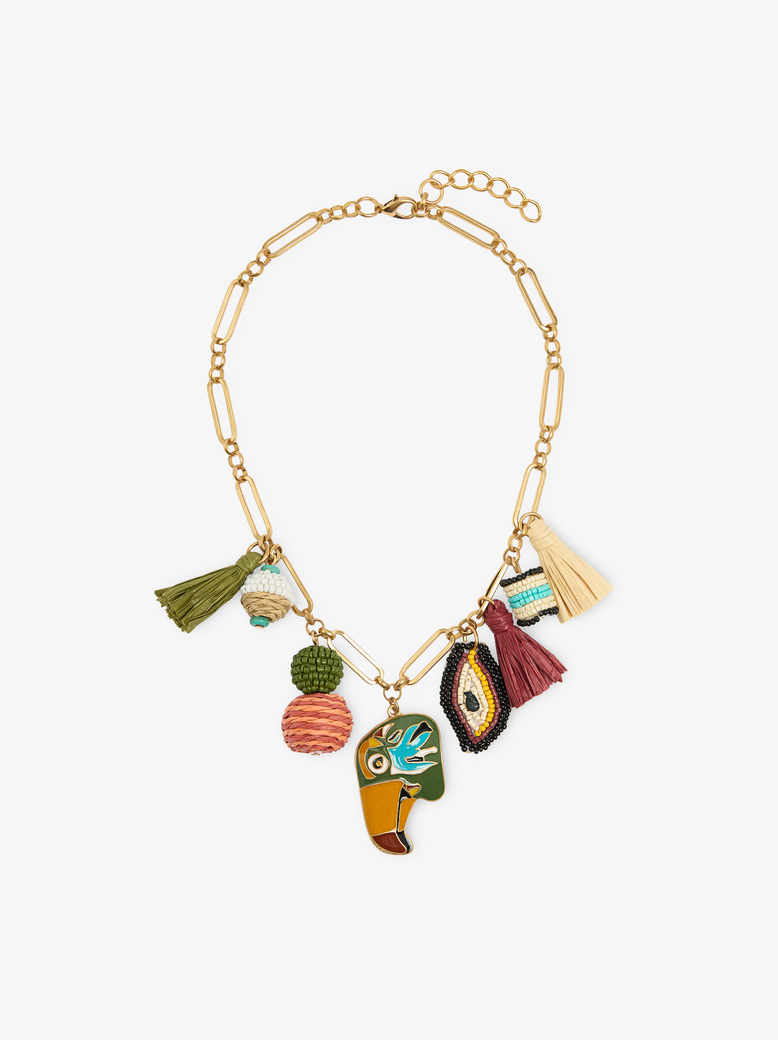 Rafia and Beads Tassel Pendant Necklace