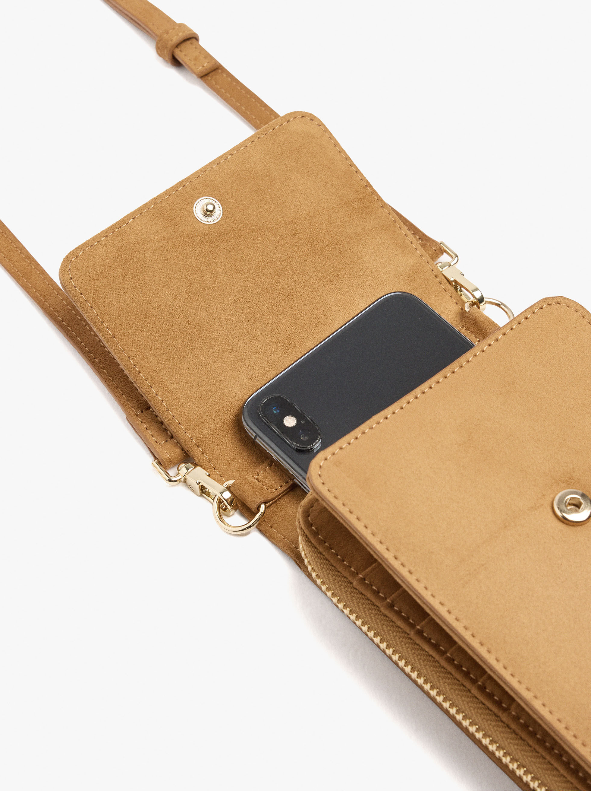 Leather-effect phone bag with flap