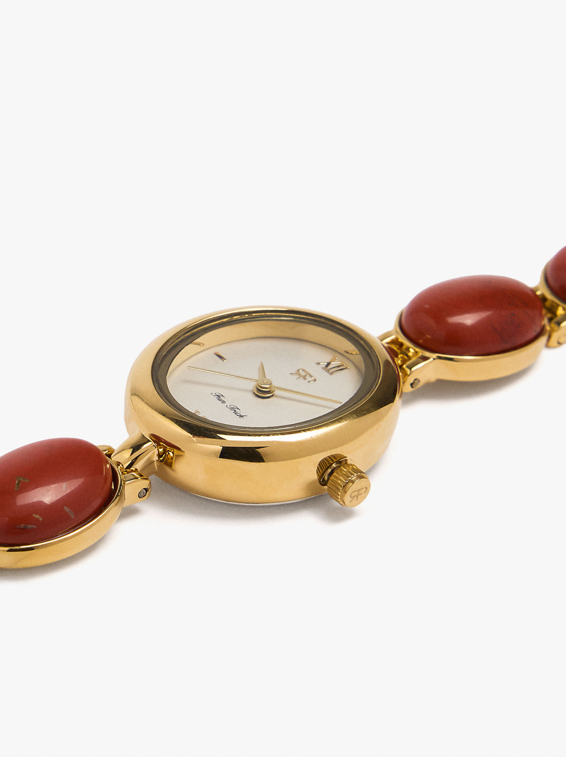 Oval watch with stone bracelet