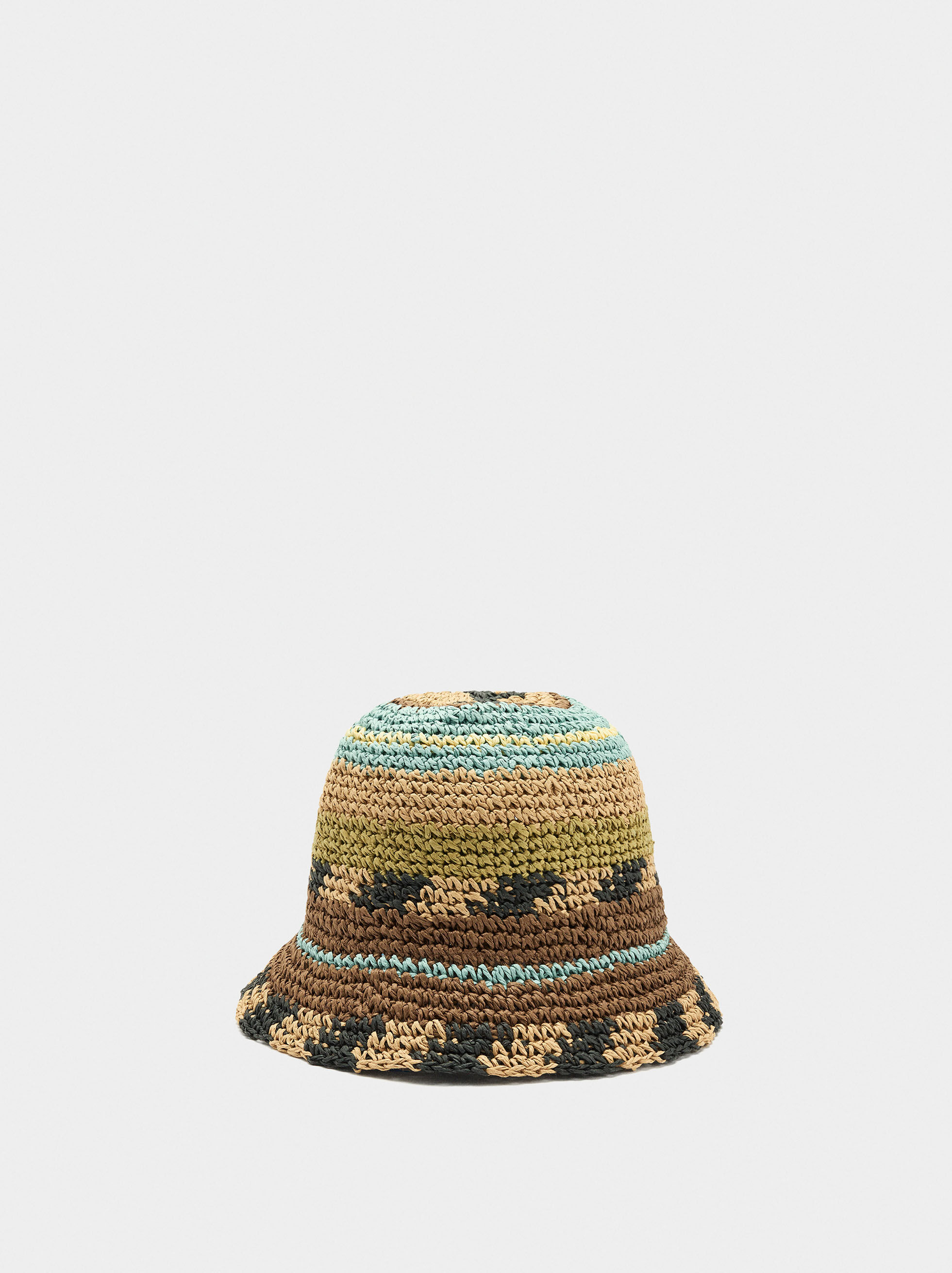 Multicolor straw-effect bucket hat