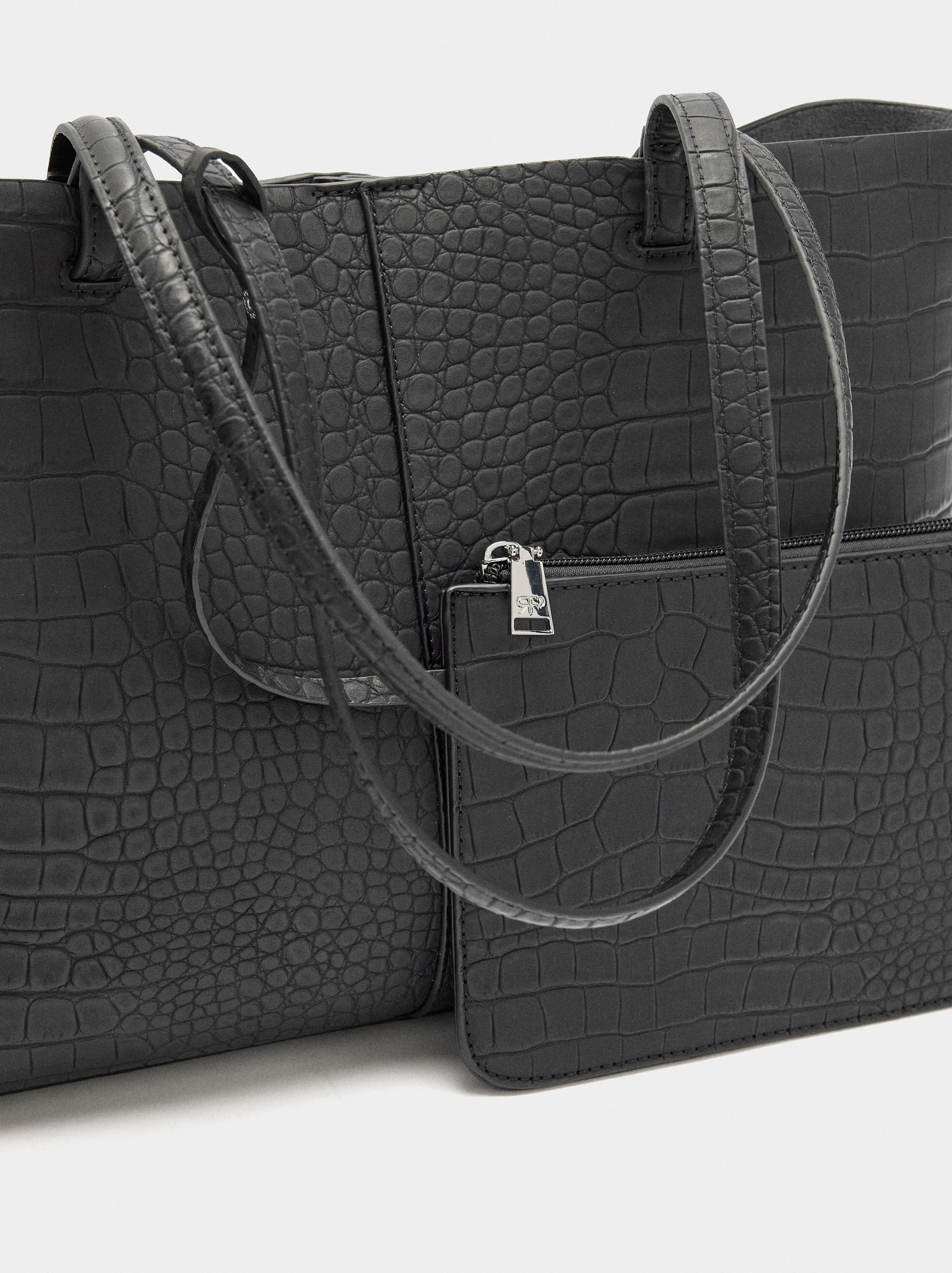 Animal-embossed large shopper bag