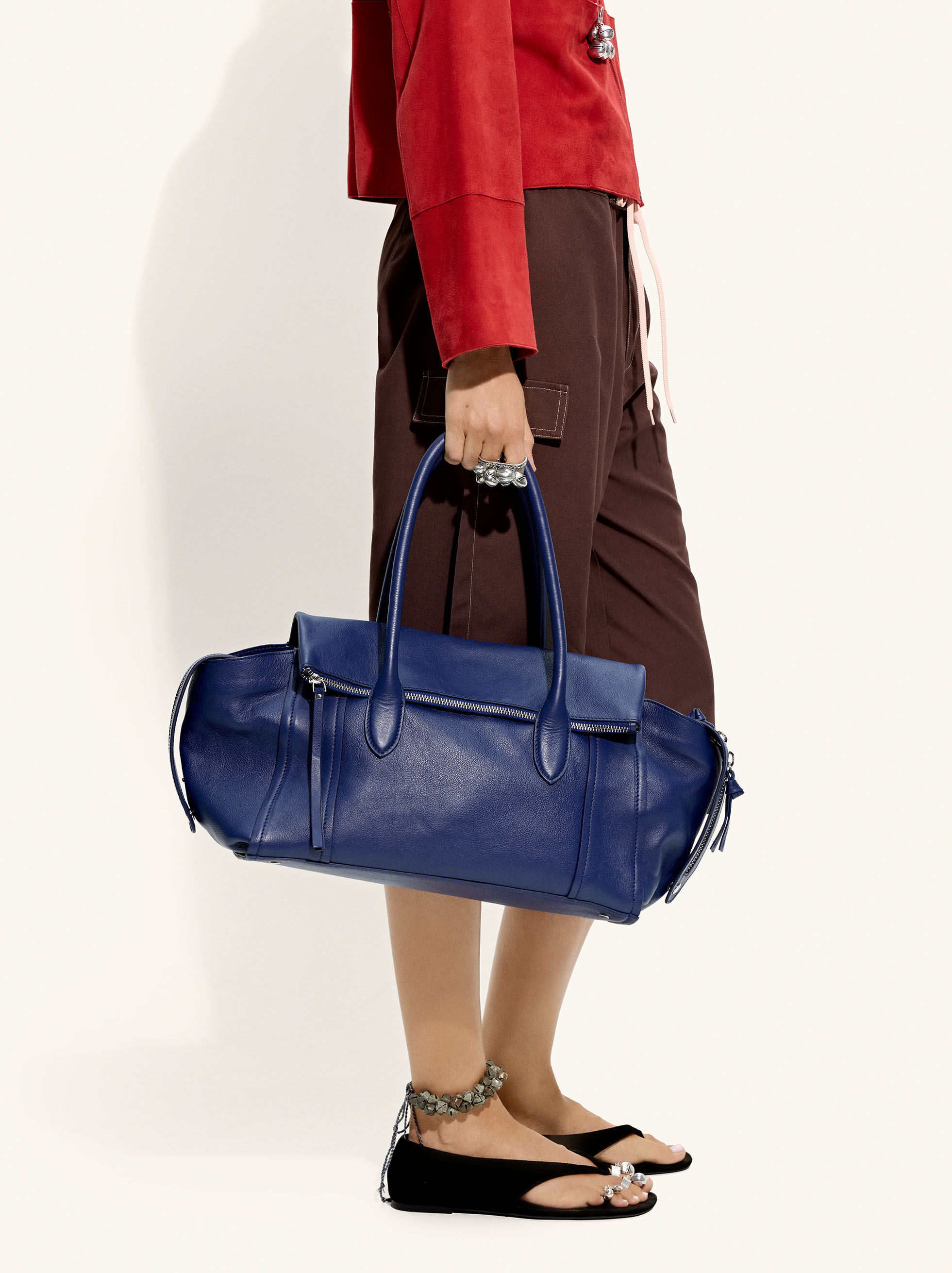 Leather tote bag with flap