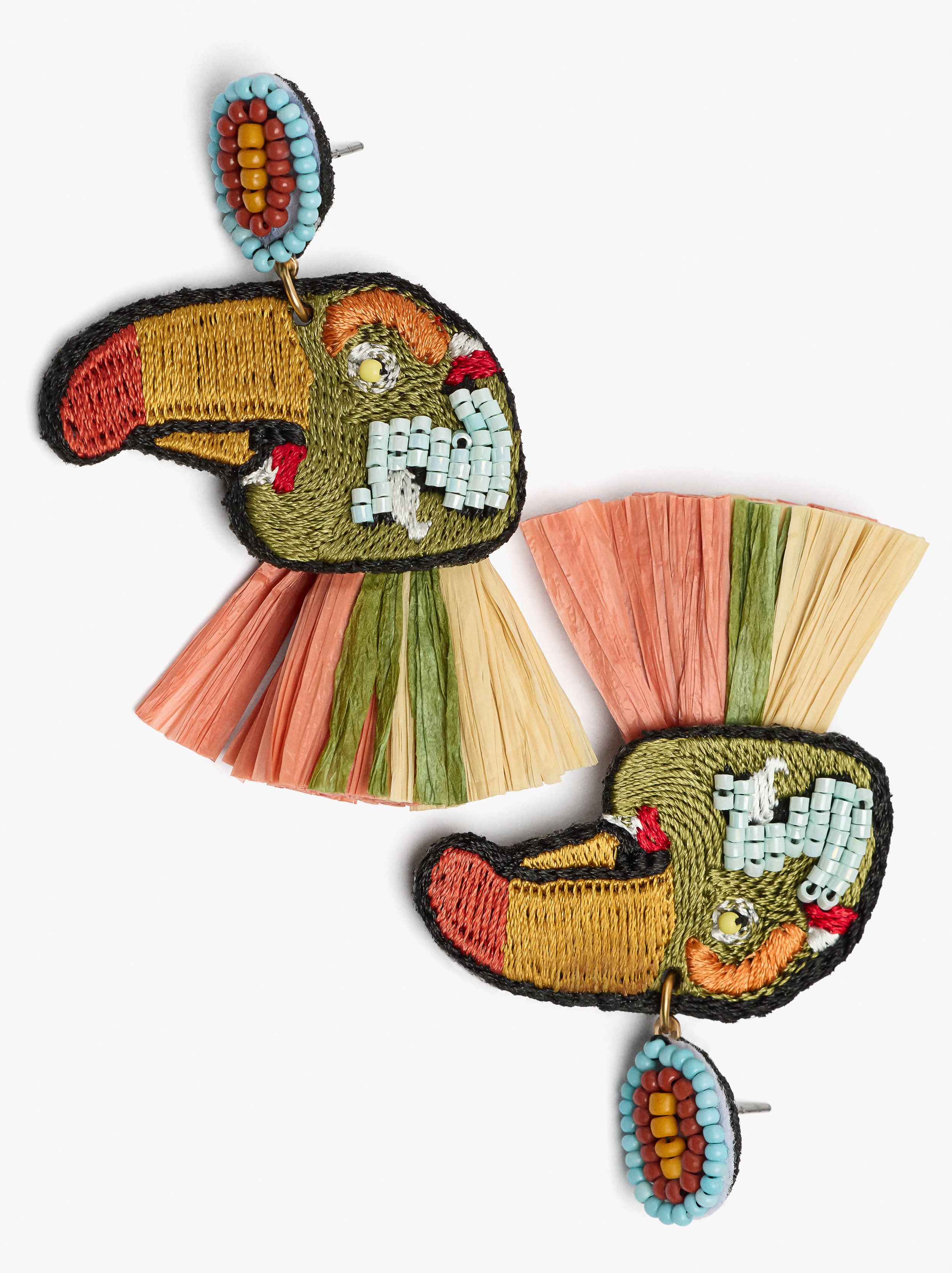 Maxi bird earrings with raffia