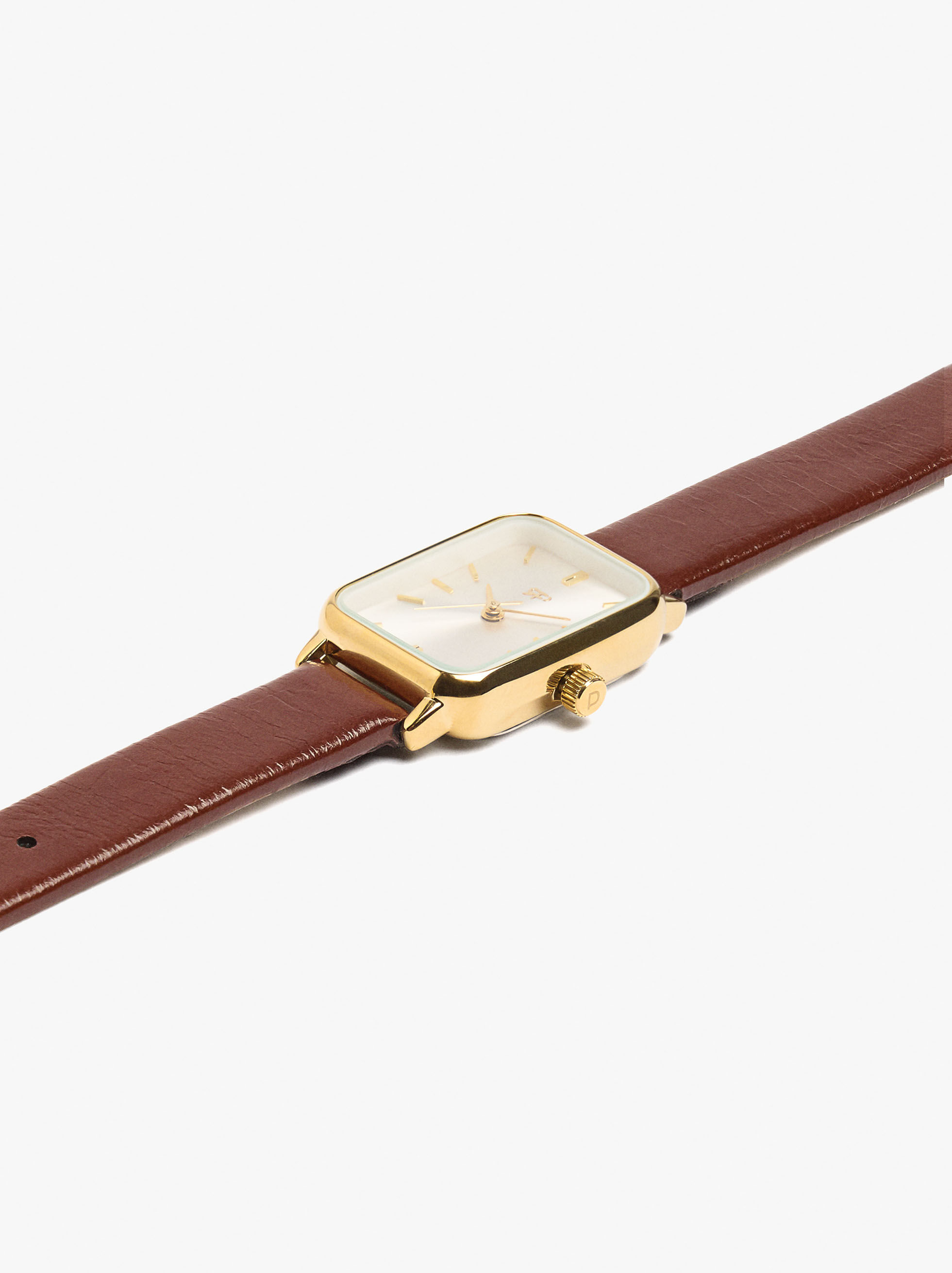 Rectangular watch with leather strap