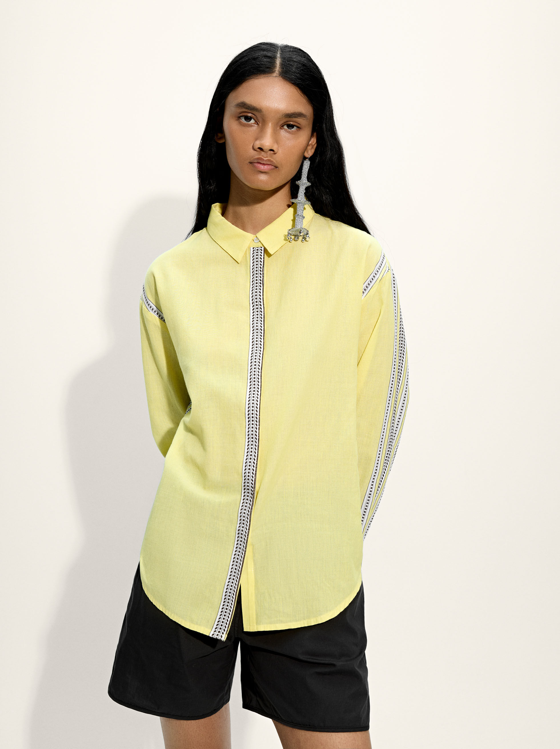 100% Cotton Shirt with Striped Details